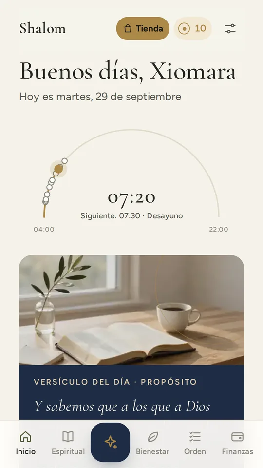Pantalla de inicio de Shalom Life OS